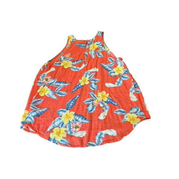 Old Navy Tank Top Small Hawaiian Floral Leaves Keyhole Summer Beach Lake House - Picture 4 of 8